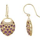 14 Karat Yellow Gold Amethyst & .06 Carat Diamond Nest Design Earrings