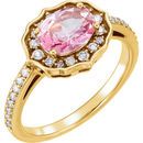 14 Karat Yellow Gold Baby Pink Topaz & 0.33 Carat Diamond Ring