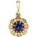 Genuine 14 Karat Yellow Gold Blue Sapphire & .06Carat Diamond Pendant