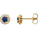 Genuine Sapphire Earrings in 14 Karat Yellow Gold Round Genuine Sapphire & 1/6 Carat Diamond Earrings