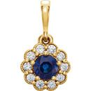 Shop 14 Karat Yellow Gold Blue Sapphire & 0.17 Carat Diamond Pendant
