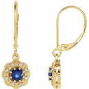 Genuine Sapphire Earrings in 14 Karat Yellow Gold Genuine Sapphire & 1/8 Carat Diamond Halo-Style Earrings