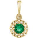 14 Karat Yellow Gold Emerald & .04 Carat Diamond Halo-Style Pendant