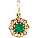Genuine  14 Karat Yellow Gold Emerald & .06 Carat Diamond Pendant