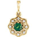 14 Karat Yellow Gold Emerald & .06 Carat Diamond Halo-Style Pendant