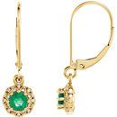 Genuine 14 Karat Yellow Gold Emerald & .08 Carat Diamond Earrings