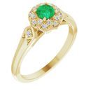 Genuine Emerald Ring in 14 Karat Yellow Gold Emerald & 0.10 Carat Diamond Ring