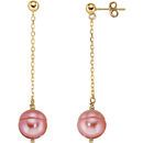 14 KT Yellow Gold Freshwater Cultured Pink Pearl Chain Earrings