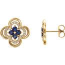 Genuine 14 Karat Yellow Gold Blue Sapphire & 0.20 Carat Diamond Clover Earrings