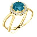 Genuine 14 Karat Yellow Gold London Blue Topaz & 0.10 Carat Diamond Halo-Style Ring
