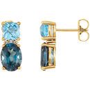 14 Karat Yellow Gold London Blue Topaz, Swiss Blue Topaz & .01 Carat Diamond Earrings