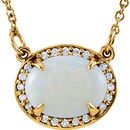 White Opal Necklace in 14 Karat Yellow Gold Opal & .05 Carat Diamond Halo-Style 16.5