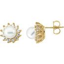 Cultured Akoya Pearl Earrings in 14 Karat Yellow Gold Pearl & 0.33 Carat Diamond Earrings
