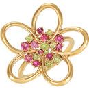 Genuine 14 Karat Yellow Gold Gold Peridot & Pink Tourmaline Floral-Inspired Ring