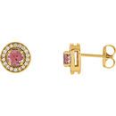 Genuine 14 Karat Yellow Gold Pink Tourmaline & 0.20 Carat Diamond Earrings