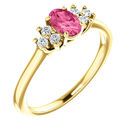 14 Karat Yellow Gold Pink Tourmaline  & 0.12 Carat Diamond Ring
