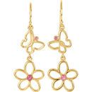 14 Karat Yellow Gold Pink Tourmaline Floral-Inspired & Butterfly Design Earrings