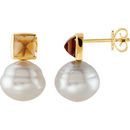 14 KT Yellow Gold South Sea Cultured Pearl & Citrine Earrings
