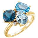 Shop 14 Karat Yellow Gold Swiss, London, & Sky Blue Topaz & .05 Carat Diamond Ring