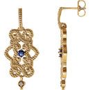 14 Karat Yellow Gold Tanzanite & .03 Carat Diamond Granulated Design Dangle Earrings