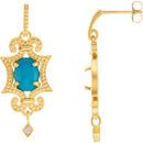 Genuine Turquoise Earrings in 14 Karat Yellow Gold Turquoise & .03 Carat Diamond Earrings