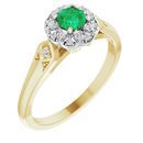 Genuine Emerald Ring in 14 Karat Yellow Gold/White Emerald & 0.10 Carat Diamond Ring
