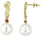 18 KT Yellow 3mm Coral & 11mm South Sea Cultured Pearl Earrings