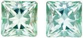 Exceptionally Fine Seafoam Color Tourmaline Matched Pair, 3.82 carats, Radiant Cut in 6.7mm Size