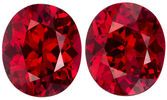6.1 x 5.2 mm Red Spinel Matched Gemstone in Pair in Oval Cut, Fire Engine Red, 1.67 carats