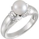14 Karat White Gold Akoya Pearl & .09 Carat Diamond Ring