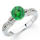 Attractive Twisted Shank White Gold Ring set with Intense Genuine 1ct 6mm Tsavorite Gem and Diamonds