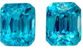 Beautiful Blue Zircon Gemstone Pair, 7.31 carats, Emerald Cut, 8.4 x 6.7 mm Size, AfricaGems Certified