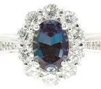 Fine Low Price onst Quality Natural Vivid Color Change 1 carat Alexandrite & .8cts Diamond Cluster Platinum Ring