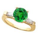 Fine Round 1 carat Custom Tsavorite Garnet Gemstone Engagement Ring With Diamond Baguette Side Gems
