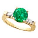 Fine Round Green 1 carat Genuine 6mm Emerald Gemstone Engagement Ring With Diamond Baguette Side Gems