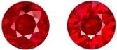 Beautiful Ruby Matching Gemstone Pair in Round Cut, 0.65 carats, Vivid Pure Red, 4.2 mm