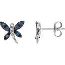 Genuine 14 Karat White Gold Blue Sapphire & .04 Carat Diamond Dragonfly Earrings
