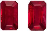 Bright and Lively Ruby Well Matched Gemstone Pair, Vivid Pure Red, Emerald Cut, 5.1 x 3.1 mm, 0.8 carats