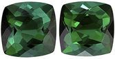 Bright & Lively Blue Green Tourmaline Well Matched Gemstone Pair in Cushion Cut, 3.23 carats, Blue Green, 7 mm