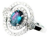 Captivating  .60 ct Brazilian 6.47 x 4.91 mm Oval Shape Alexandrite Ring With a Double . 36ct Diamond Frame