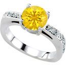 Dainty Solitaire Colored Gem Engagement Ring With Genuine Yellow 1 carat 6mm Sapphire Round Centergem - 18 Diamond Accents in Band