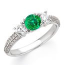 1 carat 6mm Emerald Gemstone Engagement Ring With Diamond Side Gems and Diamond Accents on Band