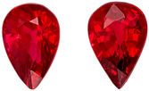 Excellent Ruby Matching Gemstone Pair in Pear Cut, 1.04 carats, Medium Open Red, 5.9 x 4 mm