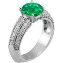Vivid Green GEM Grade 1.30 carat 7mm Emerald Euro Shank Engagement Ring With Dazzling Faux Pave Diamond Accents