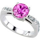 Eye-Catching Solitaire Engagement Ring With Genuine 7mm Pure Pink Sapphire Round Centergem - 18 Diamond Accents in Band