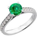 Fetching Genuine Quality Green 1 carat 6mm Emerald Round Solitaire Engagement Ring With Inset Diamond Accents in Band
