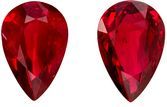 Fine Gem In Red Ruby Loose Gemstones, 1.63 carats in Pear Cut, 7.1 x 4.8mm in a Matching Pair