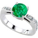 Fun & Flirty Solitaire Engagement Ring With Genuine Vibrant Green 1 carat 6mm Emerald Round Centergem - 18 Diamond Accents in Band