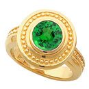 Gold Bezel Ring set with 1 carat 6mm Tsavorite Garnet Fashion Ring With Ornate Beaded Look