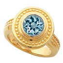 Fun Statement Ring! - 14k Gold Bezel Set 1 carat GEM 6mm Blue Aquamarine Fashion Ring With Ornate Beaded Look